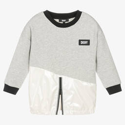 DKNY-Girls Grey Zip-Detail Dress | Childrensalon Outlet