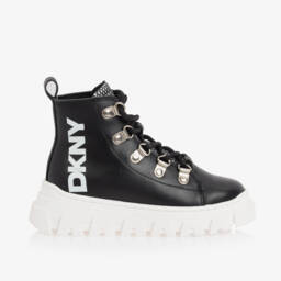DKNY-Girls Leather Black Lace-Up Footwear | Childrensalon Outlet