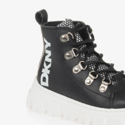 DKNY-Girls Leather Black Lace-Up Footwear | Childrensalon Outlet