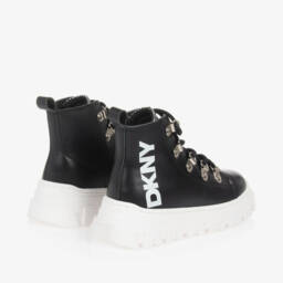 DKNY-Girls Leather Black Lace-Up Footwear | Childrensalon Outlet
