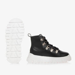 DKNY-Girls Leather Black Lace-Up Footwear | Childrensalon Outlet