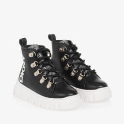 DKNY-Girls Leather Black Lace-Up Footwear | Childrensalon Outlet