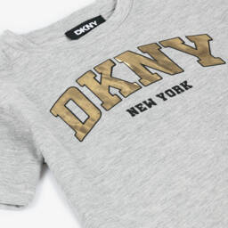 DKNY-Girls Metallic Logo Grey Tee | Childrensalon Outlet