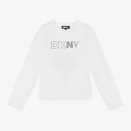 DKNY-Girls Organic White Long Sleeve Tee | Childrensalon Outlet