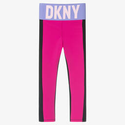 DKNY-ليغنغز جيرسي لون زهري وأسود للبنات | Childrensalon Outlet