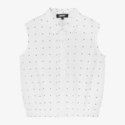 DKNY-بلوزة قطنية نقية مزينة بشعار للبنات | Childrensalon Outlet