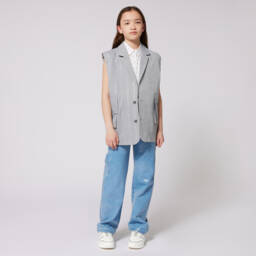 DKNY-بلوزة قطنية نقية مزينة بشعار للبنات | Childrensalon Outlet