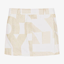 DKNY-تنورة ذهبية لامعة من مزيج الكتان للبنات | Childrensalon Outlet