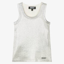 DKNY-Кремовая блестящая ребристая майка для девочек | Childrensalon Outlet