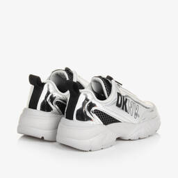DKNY-Girls Silver Mirror Faux Leather Trainers | Childrensalon Outlet