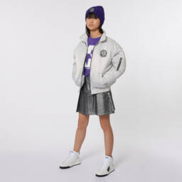 DKNY-Girls Silver Satin Zip Jacket | Childrensalon Outlet