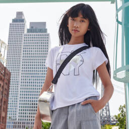 DKNY-Girls Silver & White Logo Tee | Childrensalon Outlet