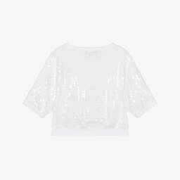 DKNY-تي شيرت قطن لامع للبنات مزين بالترتر | Childrensalon Outlet