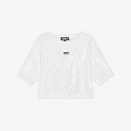 DKNY-تي شيرت قطن لامع للبنات مزين بالترتر | Childrensalon Outlet