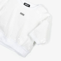 DKNY-تي شيرت قطن لامع للبنات مزين بالترتر | Childrensalon Outlet