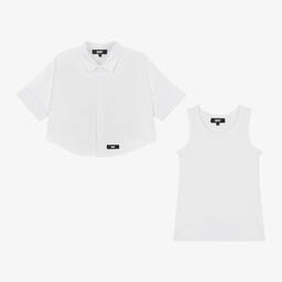 دكني-قميص 2 في 1 قطن بوبلين لون أبيض للبنات | Childrensalon Outlet