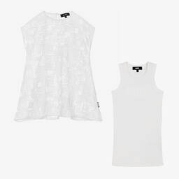 DKNY-Girls White 2-in-1 Mesh Dress | Childrensalon Outlet