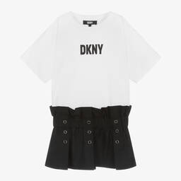 DKNY-Girls White & Black Cotton Dress | Childrensalon Outlet