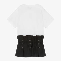 DKNY-Girls White & Black Cotton Dress | Childrensalon Outlet