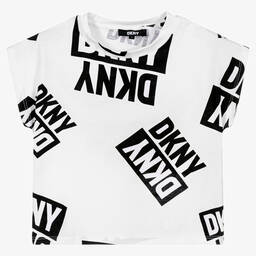 DKNY-Girls White & Black Logo T-Shirt | Childrensalon Outlet
