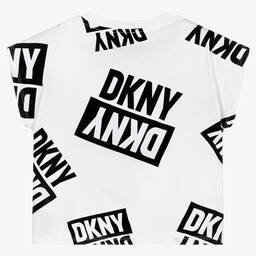 DKNY-Girls White & Black Logo T-Shirt | Childrensalon Outlet