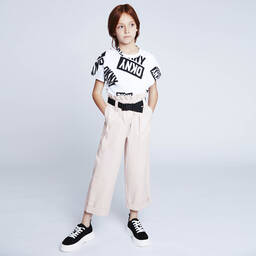 DKNY-Girls White & Black Logo T-Shirt | Childrensalon Outlet