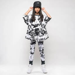 DKNY-Girls White Cotton Graffiti Leggings | Childrensalon Outlet