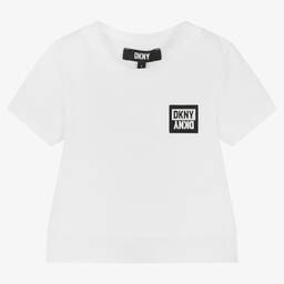 DKNY-Girls White Cropped Logo T-Shirt | Childrensalon Outlet