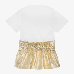 DKNY-Girls White & Gold Cotton Dress | Childrensalon Outlet