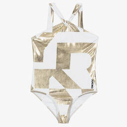 DKNY-Girls White & Gold Swimsuit | Childrensalon Outlet