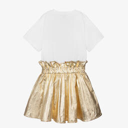DKNY-Girls White & Gold T-Shirt Dress | Childrensalon Outlet
