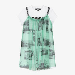 DKNY-Girls White & Green 2-in-1 Dress | Childrensalon Outlet