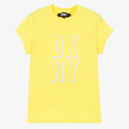 DKNY-Girls Yellow Cotton Logo T-Shirt | Childrensalon Outlet