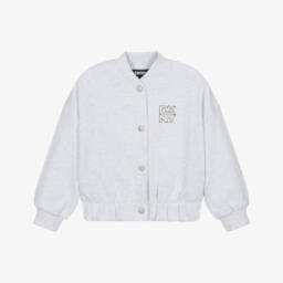 DKNY-Серый хлопковый вязаный бомбер для девочек | Childrensalon Outlet