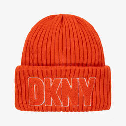 DKNY-Orange Embroidered Knitted Beanie  | Childrensalon Outlet
