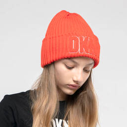 DKNY-Orange Embroidered Knitted Beanie  | Childrensalon Outlet
