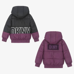 DKNY-Purple & Black Reversible Puffer Jacket | Childrensalon Outlet