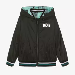 DKNY-جاكيت هودي جيرسي لون أسود وأخضر للمراهقين | Childrensalon Outlet
