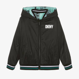 DKNY-جاكيت هودي جيرسي لون أسود وأخضر للمراهقين | Childrensalon Outlet