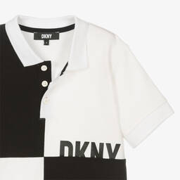DKNY-Черно-белая рубашка поло из хлопка пике | Childrensalon Outlet