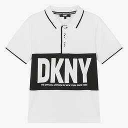 DKNY-توب بولو قطن بيكيه لون أبيض للمراهقين | Childrensalon Outlet