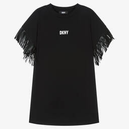 DKNY-Черное хлопковое платье с бахромой | Childrensalon Outlet