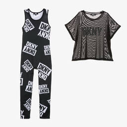 DKNY-Teen Girls Black Logo 2-in-1 Jumpsuit  | Childrensalon Outlet