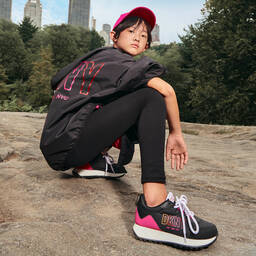 DKNY-Teen Girls Black & Pink Reversible Logo Coat | Childrensalon Outlet