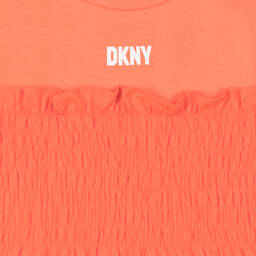 DKNY-فستان مزيج قطن لون برتقالي مرجاني للمراهقات | Childrensalon Outlet