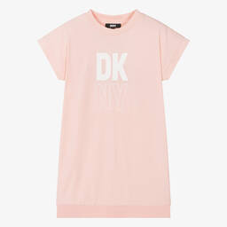 DKNY-فستان تيشيرت قطن لون زهري للمراهقات | Childrensalon Outlet