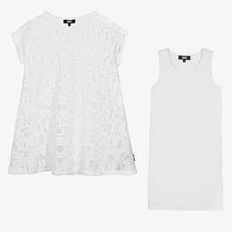 DKNY-Teen Girls White 2-in-1 Mesh Dress | Childrensalon Outlet
