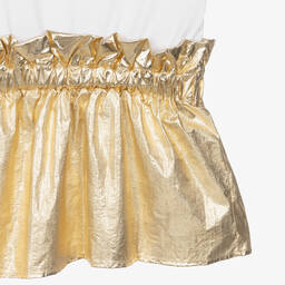 DKNY-Teen Girls White & Gold Cotton Dress | Childrensalon Outlet