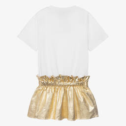 DKNY-Teen Girls White & Gold Cotton Dress | Childrensalon Outlet
