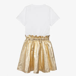 DKNY-Teen Girls White & Gold T-Shirt Dress | Childrensalon Outlet